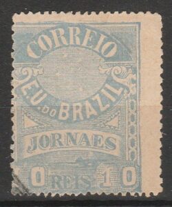 J 22 Ac Selo Jornais Cruzeiro do Sul 10 Reis 1890 Azul Papel Grosso 13-14 Circulado 1
