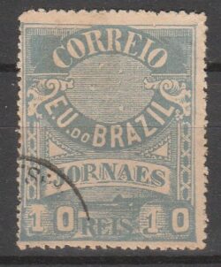 J 22 Ba Selo Jornais Cruzeiro do Sul 10 Reis 1890 Azul 13×14 Circulado 1