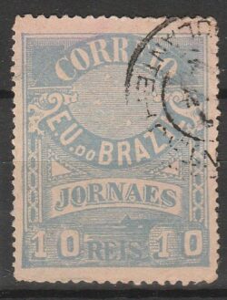 J 22 Bc Selo Jornais Cruzeiro do Sul 10 Reis 1890 Azul Papel Grosso 13×14 Circulado 1
