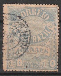 J 22 Bc Selo Jornais Cruzeiro do Sul 10 Reis 1890 Azul Papel Grosso 13×14 Circulado 2