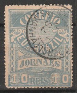 J 22 Bc Selo Jornais Cruzeiro do Sul 10 Reis 1890 Azul Papel Grosso 13×14 Circulado 4