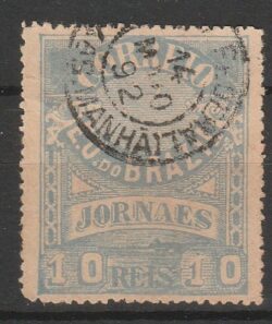 J 22 Bc Selo Jornais Cruzeiro do Sul 10 Reis 1890 Azul Papel Grosso 13×14 Circulado 5