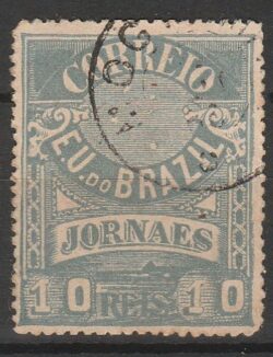 J 22 Bc Selo Jornais Cruzeiro do Sul 10 Reis 1890 Azul Papel Grosso 13×14 Circulado 6