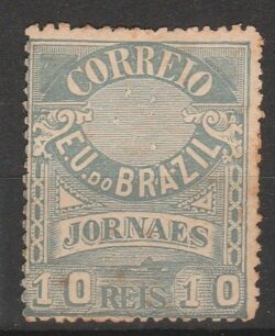 J 22 e Selo Jornais Cruzeiro do Sul 10 Reis 1890 Azul Ardosia 11,5 1