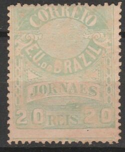 J 23 B Selo Jornais Cruzeiro do Sul 20 Reis 1890 Verde 11,5 2