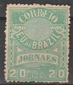J 23 Selo Jornais Cruzeiro do Sul 20 Reis 1890 Verde 11,3 1