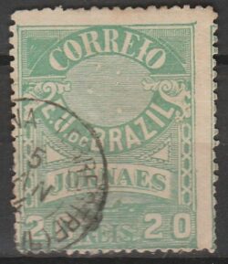 J 23 Selo Jornais Cruzeiro do Sul 20 Reis 1890 Verde 11,5 Circulado 1