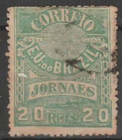 J 23 Selo Jornais Cruzeiro do Sul 20 Reis 1890 Verde 11,5 Circulado 2