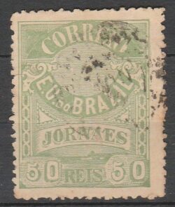 J 24 B Selo Jornais Cruzeiro do Sul 50 Reis 1890 Verde 11,25×11,5 Circulado 1