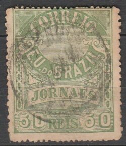 J 24 B Selo Jornais Cruzeiro do Sul 50 Reis 1890 Verde 14×11,5 Circulado 1
