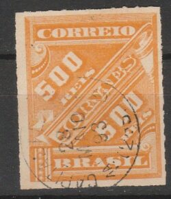 J 7 Selo Jornais Cifra Obliqua 500 Reis 1889 Circulado 2