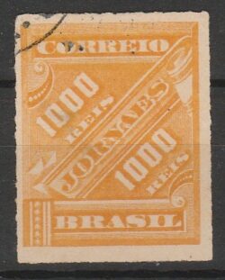 J 9 Selo Jornais Cifra Obliqua 1000 Reis 1889 Circulado 1